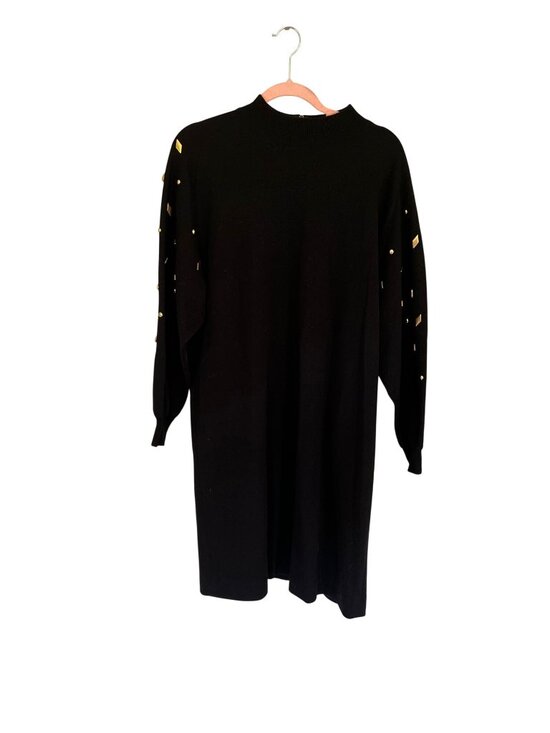 Arthur Kohler Dresses & Skirts - Vintage Arthur Kohler Tricoville Black Wool Blend Dress Sweater Gold Studded 18